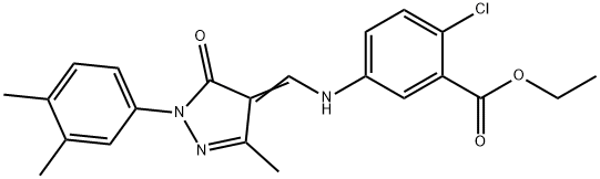 ethyl 2-chloro-5-({[1-(3,4-dimethylphenyl)-3-methyl-5-oxo-1,5-dihydro-4H-pyrazol-4-ylidene]methyl}amino)benzoate Struktur