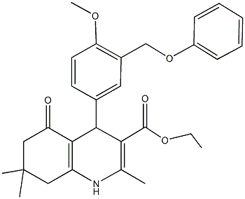 ethyl 4-[4-methoxy-3-(phenoxymethyl)phenyl]-2,7,7-trimethyl-5-oxo-1,4,5,6,7,8-hexahydro-3-quinolinecarboxylate Struktur