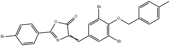 2-(4-bromophenyl)-4-{3,5-dibromo-4-[(4-methylbenzyl)oxy]benzylidene}-1,3-oxazol-5(4H)-one Struktur