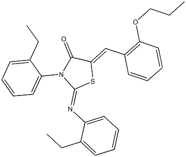 3-(2-ethylphenyl)-2-[(2-ethylphenyl)imino]-5-(2-propoxybenzylidene)-1,3-thiazolidin-4-one Struktur