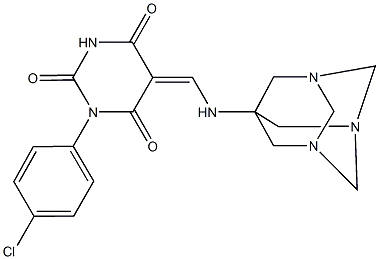 1-(4-chlorophenyl)-5-[(1,3,5-triazatricyclo[3.3.1.1~3,7~]dec-7-ylamino)methylene]-2,4,6(1H,3H,5H)-pyrimidinetrione Struktur