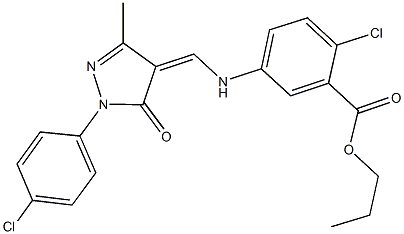 propyl 2-chloro-5-({[1-(4-chlorophenyl)-3-methyl-5-oxo-1,5-dihydro-4H-pyrazol-4-ylidene]methyl}amino)benzoate Struktur