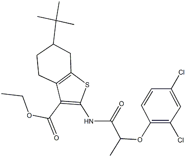 ethyl 6-tert-butyl-2-{[2-(2,4-dichlorophenoxy)propanoyl]amino}-4,5,6,7-tetrahydro-1-benzothiophene-3-carboxylate Struktur