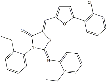 5-{[5-(2-chlorophenyl)-2-furyl]methylene}-3-(2-ethylphenyl)-2-[(2-ethylphenyl)imino]-1,3-thiazolidin-4-one Struktur