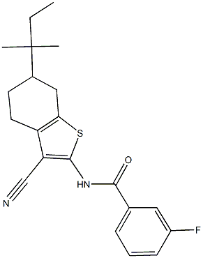 N-(3-cyano-6-tert-pentyl-4,5,6,7-tetrahydro-1-benzothien-2-yl)-3-fluorobenzamide Struktur