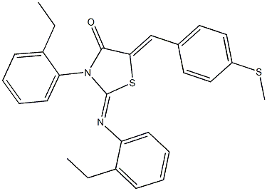 3-(2-ethylphenyl)-2-[(2-ethylphenyl)imino]-5-[4-(methylsulfanyl)benzylidene]-1,3-thiazolidin-4-one Struktur