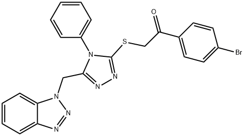 2-{[5-(1H-1,2,3-benzotriazol-1-ylmethyl)-4-phenyl-4H-1,2,4-triazol-3-yl]sulfanyl}-1-(4-bromophenyl)ethanone Struktur