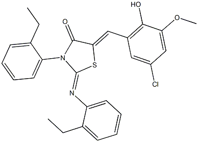 5-(5-chloro-2-hydroxy-3-methoxybenzylidene)-3-(2-ethylphenyl)-2-[(2-ethylphenyl)imino]-1,3-thiazolidin-4-one Struktur