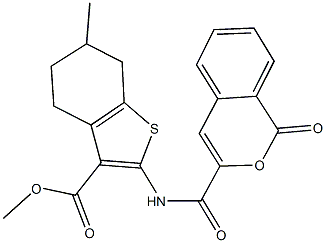 methyl 6-methyl-2-{[(1-oxo-1H-isochromen-3-yl)carbonyl]amino}-4,5,6,7-tetrahydro-1-benzothiophene-3-carboxylate Struktur