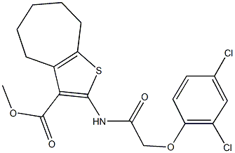 methyl 2-{[(2,4-dichlorophenoxy)acetyl]amino}-5,6,7,8-tetrahydro-4H-cyclohepta[b]thiophene-3-carboxylate Struktur