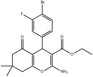 ethyl 2-amino-4-(4-bromo-3-fluorophenyl)-7,7-dimethyl-5-oxo-5,6,7,8-tetrahydro-4H-chromene-3-carboxylate Struktur