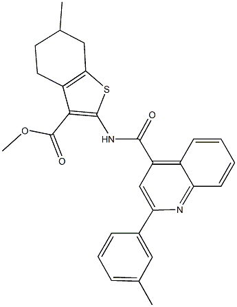 methyl 6-methyl-2-({[2-(3-methylphenyl)-4-quinolinyl]carbonyl}amino)-4,5,6,7-tetrahydro-1-benzothiophene-3-carboxylate Struktur