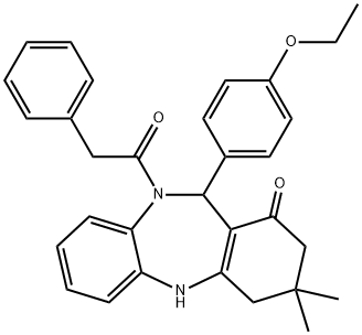 11-(4-ethoxyphenyl)-3,3-dimethyl-10-(phenylacetyl)-2,3,4,5,10,11-hexahydro-1H-dibenzo[b,e][1,4]diazepin-1-one Struktur