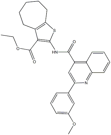 ethyl 2-({[2-(3-methoxyphenyl)-4-quinolinyl]carbonyl}amino)-5,6,7,8-tetrahydro-4H-cyclohepta[b]thiophene-3-carboxylate Struktur