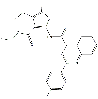 ethyl 4-ethyl-2-({[2-(4-ethylphenyl)-4-quinolinyl]carbonyl}amino)-5-methyl-3-thiophenecarboxylate Struktur