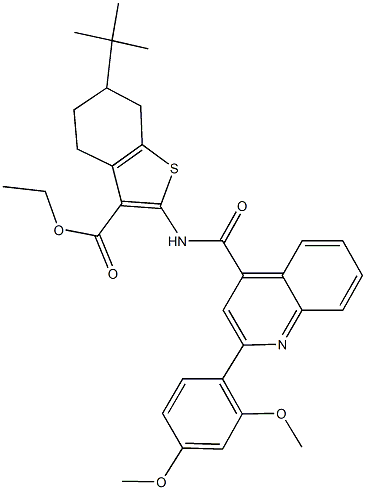 ethyl 6-tert-butyl-2-({[2-(2,4-dimethoxyphenyl)-4-quinolinyl]carbonyl}amino)-4,5,6,7-tetrahydro-1-benzothiophene-3-carboxylate Struktur