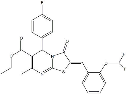 ethyl 2-[2-(difluoromethoxy)benzylidene]-5-(4-fluorophenyl)-7-methyl-3-oxo-2,3-dihydro-5H-[1,3]thiazolo[3,2-a]pyrimidine-6-carboxylate Struktur