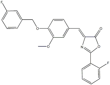 4-{4-[(3-fluorobenzyl)oxy]-3-methoxybenzylidene}-2-(2-fluorophenyl)-1,3-oxazol-5(4H)-one Struktur