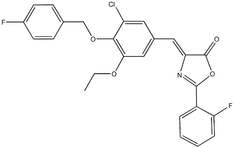 4-{3-chloro-5-ethoxy-4-[(4-fluorobenzyl)oxy]benzylidene}-2-(2-fluorophenyl)-1,3-oxazol-5(4H)-one Struktur