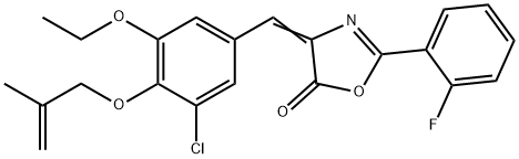 4-{3-chloro-5-ethoxy-4-[(2-methyl-2-propenyl)oxy]benzylidene}-2-(2-fluorophenyl)-1,3-oxazol-5(4H)-one Struktur