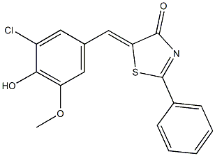 5-(3-chloro-4-hydroxy-5-methoxybenzylidene)-2-phenyl-1,3-thiazol-4(5H)-one Struktur