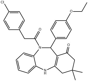 10-[(4-chlorophenyl)acetyl]-11-(4-ethoxyphenyl)-3,3-dimethyl-2,3,4,5,10,11-hexahydro-1H-dibenzo[b,e][1,4]diazepin-1-one Struktur