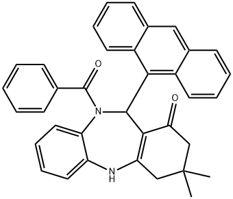 11-(9-anthryl)-10-benzoyl-3,3-dimethyl-2,3,4,5,10,11-hexahydro-1H-dibenzo[b,e][1,4]diazepin-1-one Struktur