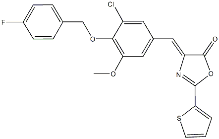 4-{3-chloro-4-[(4-fluorobenzyl)oxy]-5-methoxybenzylidene}-2-(2-thienyl)-1,3-oxazol-5(4H)-one Struktur