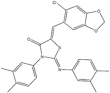 5-[(6-chloro-1,3-benzodioxol-5-yl)methylene]-3-(3,4-dimethylphenyl)-2-[(3,4-dimethylphenyl)imino]-1,3-thiazolidin-4-one Struktur