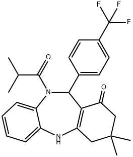 10-isobutyryl-3,3-dimethyl-11-[4-(trifluoromethyl)phenyl]-2,3,4,5,10,11-hexahydro-1H-dibenzo[b,e][1,4]diazepin-1-one Struktur