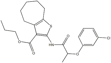 propyl 2-{[2-(3-chlorophenoxy)propanoyl]amino}-5,6,7,8-tetrahydro-4H-cyclohepta[b]thiophene-3-carboxylate Struktur