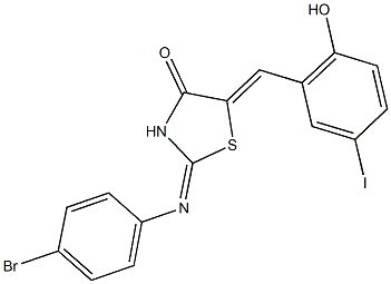 2-[(4-bromophenyl)imino]-5-(2-hydroxy-5-iodobenzylidene)-1,3-thiazolidin-4-one Struktur