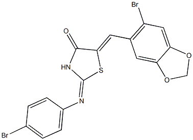 5-[(6-bromo-1,3-benzodioxol-5-yl)methylene]-2-[(4-bromophenyl)imino]-1,3-thiazolidin-4-one Struktur