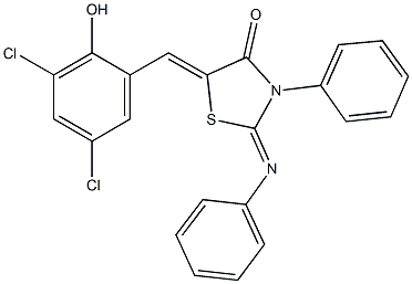 5-(3,5-dichloro-2-hydroxybenzylidene)-3-phenyl-2-(phenylimino)-1,3-thiazolidin-4-one Struktur