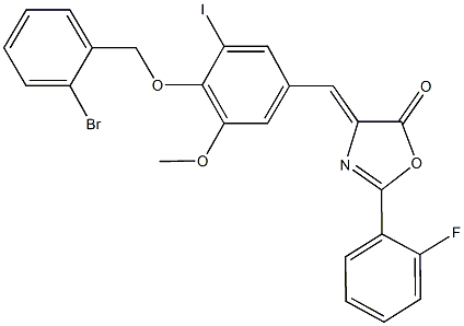 4-{4-[(2-bromobenzyl)oxy]-3-iodo-5-methoxybenzylidene}-2-(2-fluorophenyl)-1,3-oxazol-5(4H)-one Struktur