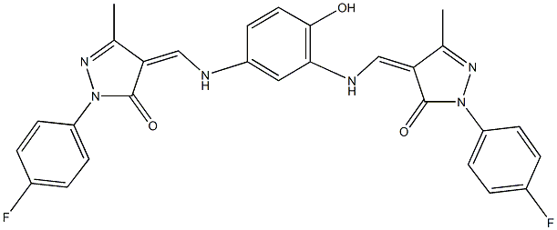 2-(4-fluorophenyl)-4-{[5-({[1-(4-fluorophenyl)-3-methyl-5-oxo-1,5-dihydro-4H-pyrazol-4-ylidene]methyl}amino)-2-hydroxyanilino]methylene}-5-methyl-2,4-dihydro-3H-pyrazol-3-one Struktur