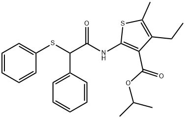 isopropyl 4-ethyl-5-methyl-2-{[phenyl(phenylsulfanyl)acetyl]amino}-3-thiophenecarboxylate Struktur