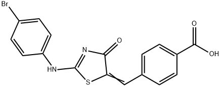 4-({2-[(4-bromophenyl)imino]-4-oxo-1,3-thiazolidin-5-ylidene}methyl)benzoic acid Struktur