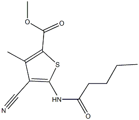 methyl 4-cyano-3-methyl-5-(pentanoylamino)-2-thiophenecarboxylate Struktur