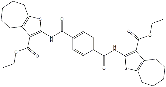 ethyl 2-{[4-({[3-(ethoxycarbonyl)-5,6,7,8-tetrahydro-4H-cyclohepta[b]thien-2-yl]amino}carbonyl)benzoyl]amino}-5,6,7,8-tetrahydro-4H-cyclohepta[b]thiophene-3-carboxylate Struktur