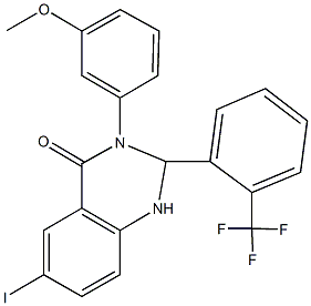 6-iodo-3-(3-methoxyphenyl)-2-[2-(trifluoromethyl)phenyl]-2,3-dihydro-4(1H)-quinazolinone Struktur