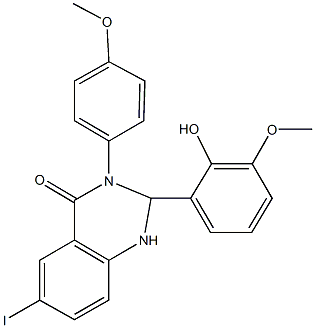 2-(2-hydroxy-3-methoxyphenyl)-6-iodo-3-(4-methoxyphenyl)-2,3-dihydro-4(1H)-quinazolinone Struktur