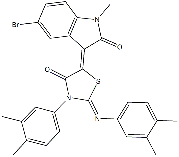 5-bromo-3-{3-(3,4-dimethylphenyl)-2-[(3,4-dimethylphenyl)imino]-4-oxo-1,3-thiazolidin-5-ylidene}-1-methyl-1,3-dihydro-2H-indol-2-one Struktur