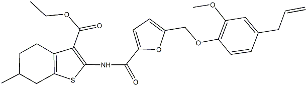 ethyl 2-({5-[(4-allyl-2-methoxyphenoxy)methyl]-2-furoyl}amino)-6-methyl-4,5,6,7-tetrahydro-1-benzothiophene-3-carboxylate Struktur