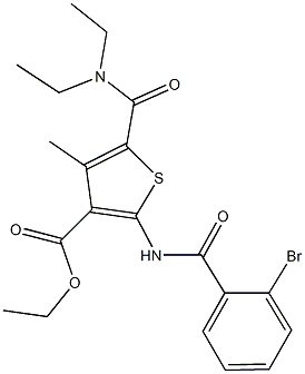 ethyl 2-[(2-bromobenzoyl)amino]-5-[(diethylamino)carbonyl]-4-methyl-3-thiophenecarboxylate Struktur