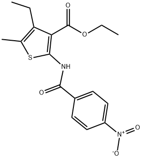 ethyl 4-ethyl-2-({4-nitrobenzoyl}amino)-5-methyl-3-thiophenecarboxylate Struktur