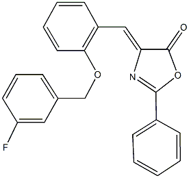 4-{2-[(3-fluorobenzyl)oxy]benzylidene}-2-phenyl-1,3-oxazol-5(4H)-one Struktur