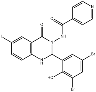 N-(2-(3,5-dibromo-2-hydroxyphenyl)-6-iodo-4-oxo-1,4-dihydro-3(2H)-quinazolinyl)isonicotinamide Struktur