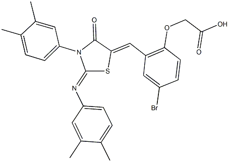 [4-bromo-2-({3-(3,4-dimethylphenyl)-2-[(3,4-dimethylphenyl)imino]-4-oxo-1,3-thiazolidin-5-ylidene}methyl)phenoxy]acetic acid Struktur