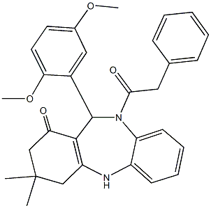 11-(2,5-dimethoxyphenyl)-3,3-dimethyl-10-(phenylacetyl)-2,3,4,5,10,11-hexahydro-1H-dibenzo[b,e][1,4]diazepin-1-one Struktur